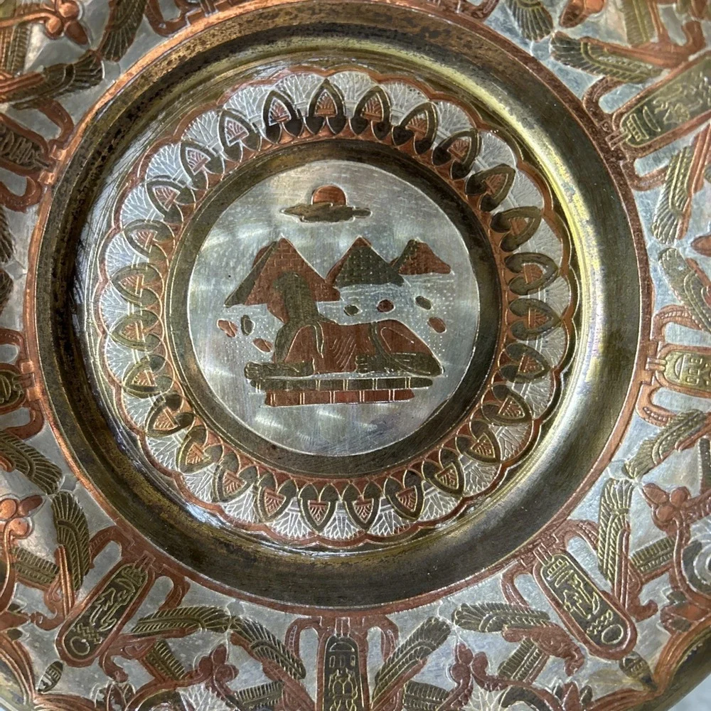 EGYPT SPHINX PYRAMIDS COPPER TIN ENGRAVED PLATE, Gallery Wall Plate Display 7.5